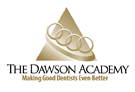 The image displays a logo with text that reads THE DAWSON ACADEMY at the top, followed by a tagline MAKING GOOD DENTISTS EVEN BETTER. Below the tagline, there s a graphic of three interconnected rings or bands forming an emblem. The style of the logo is professional and corporate with a golden color scheme, suggesting a connection to dental education.